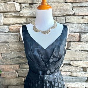 WHBM Silk Black A-Line Belt Dress LBD Black Cocktail Dress Fit Flare Sleeveless
